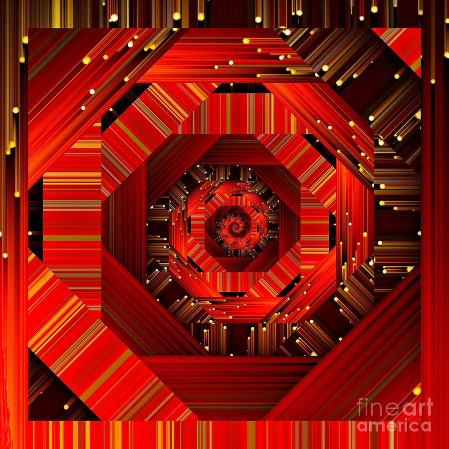 Red Black and Gold Spiral Quantum Mechanics  Digital Art by Rachel Hannah