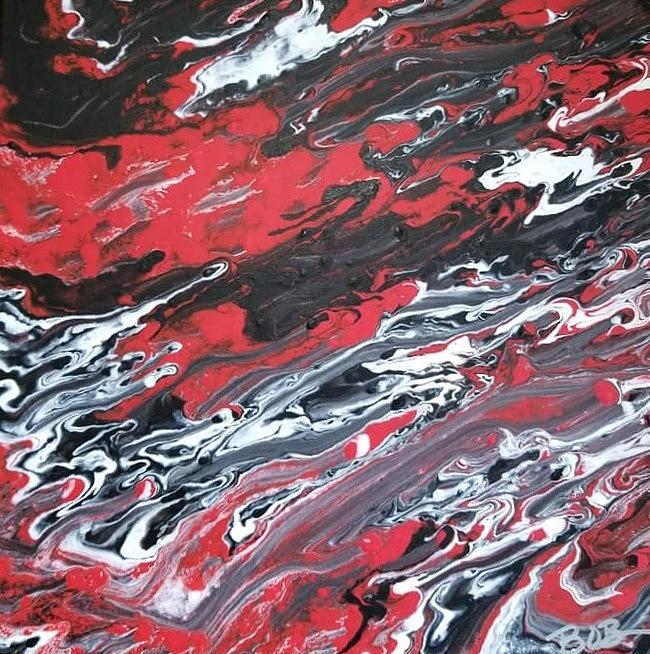 black and red pour painting