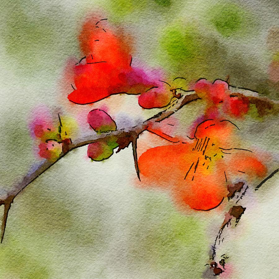 Red Blossoms Painting by Bonnie Bruno