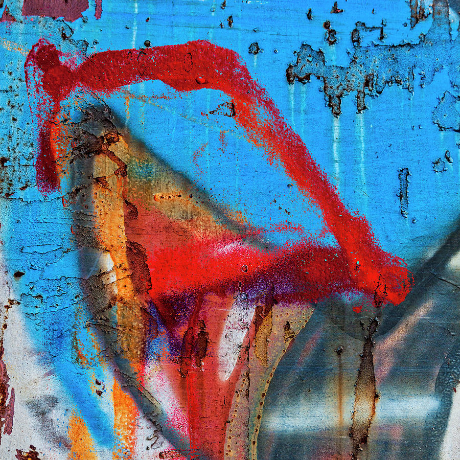 Red Blue Graffiti Abstract Square 1 Mixed Media by Carol Leigh