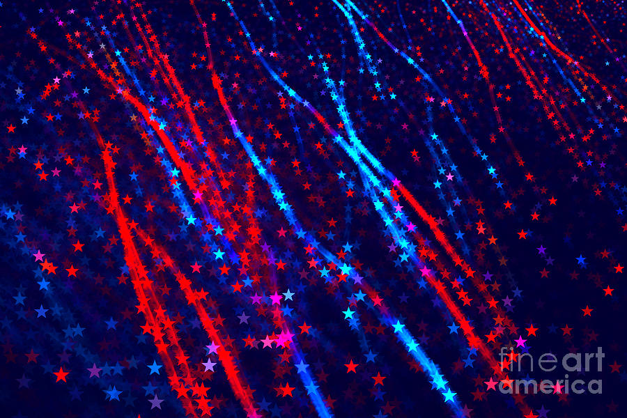 Independence Day Digital Art - Red Blue Purple Neon Stars by Anna Bliokh