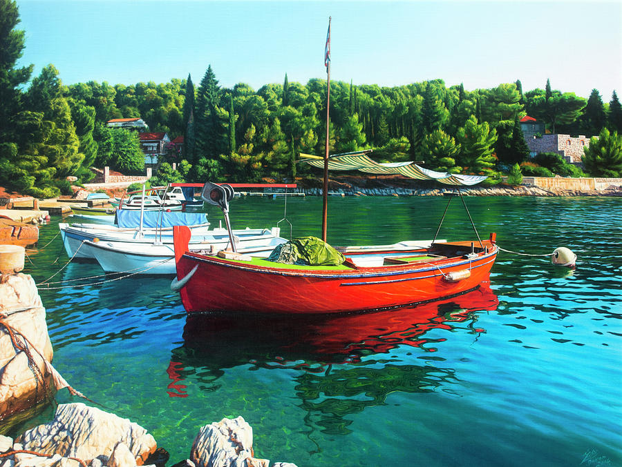Landscape Photograph - Red Boat by Davor Zilic