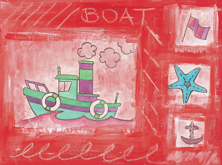 Tugboat Painting - Red Boat by Maria Trad