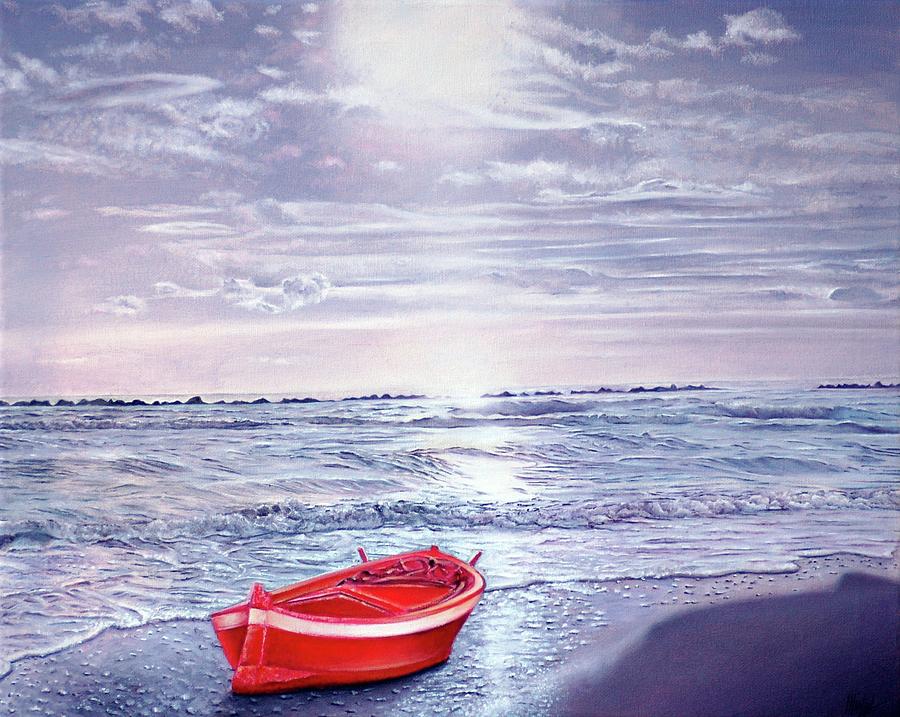  Red Boat Painting by Michelangelo Rossi