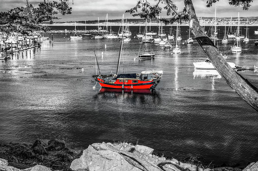 Red Boat Monterey Sitting In Monterey Bay Photograph by Joseph S Giacalone