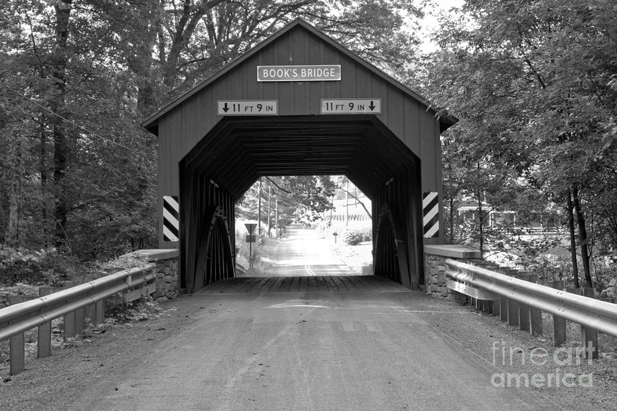 Red Books Covered Bridge Black And White Photograph by Adam Jewell