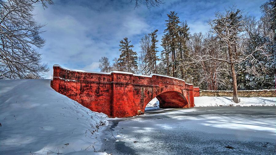 Red Brick Iconic Bridge Covered In Snow Photograph by Carol Montoya