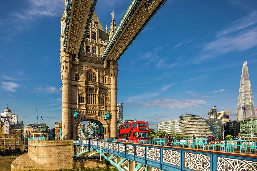 Red Bus On Tower Bridge, London Digital Art by Alessandro Saffo
