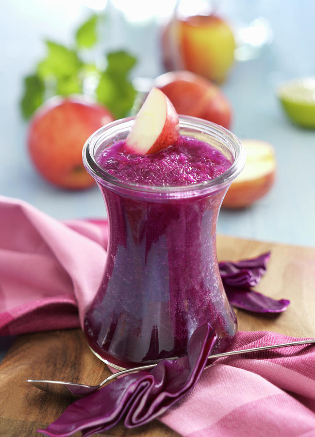 Red Cabbage And Apple Smoothie Photograph by Linda Sonntag