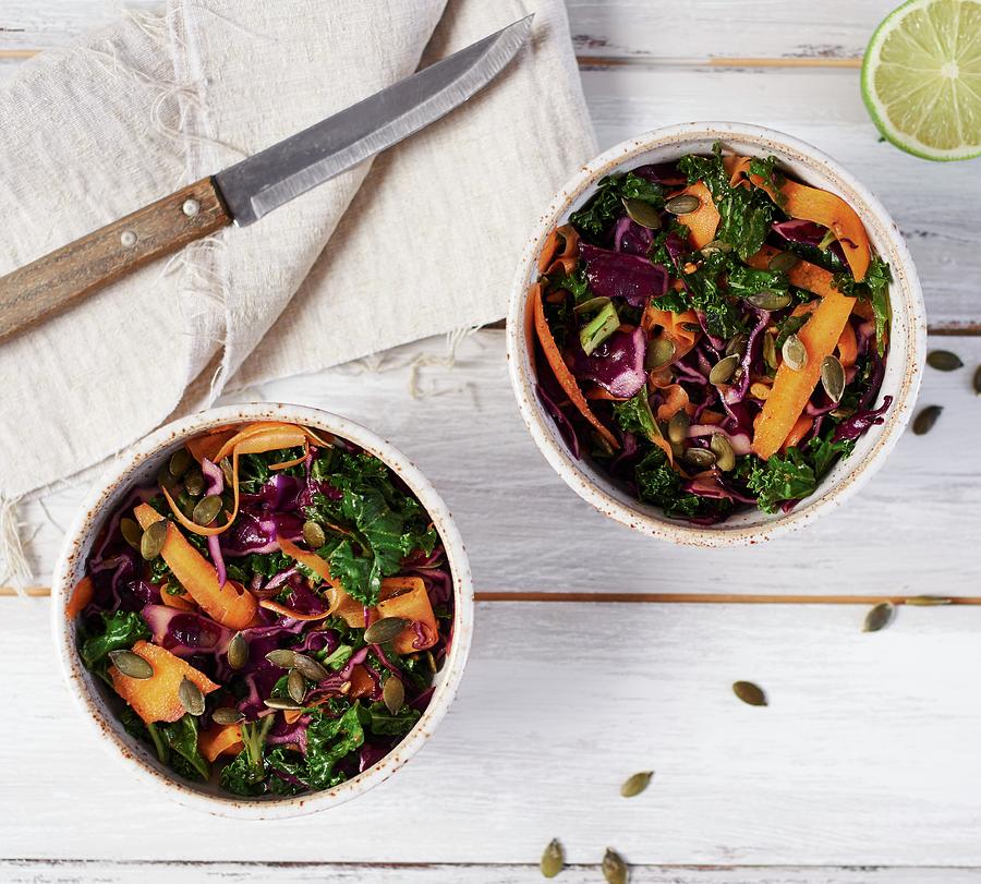 Red Cabbage And Carrot Salad With Nut Butter And A Lime Dressing Photograph by Charlotte Kibbles