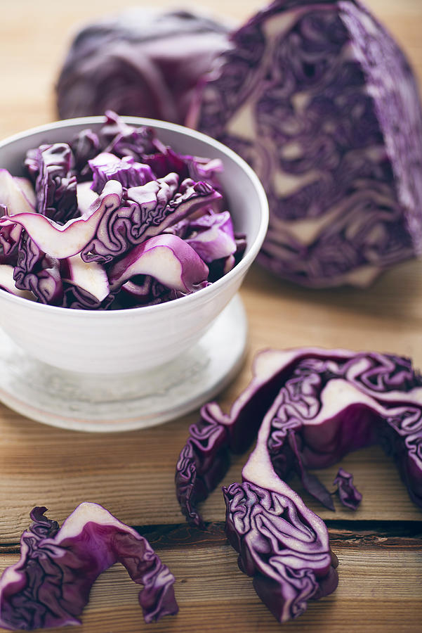 Red Cabbage, Partly Cut Into Strips Photograph by Jrg Strehlau
