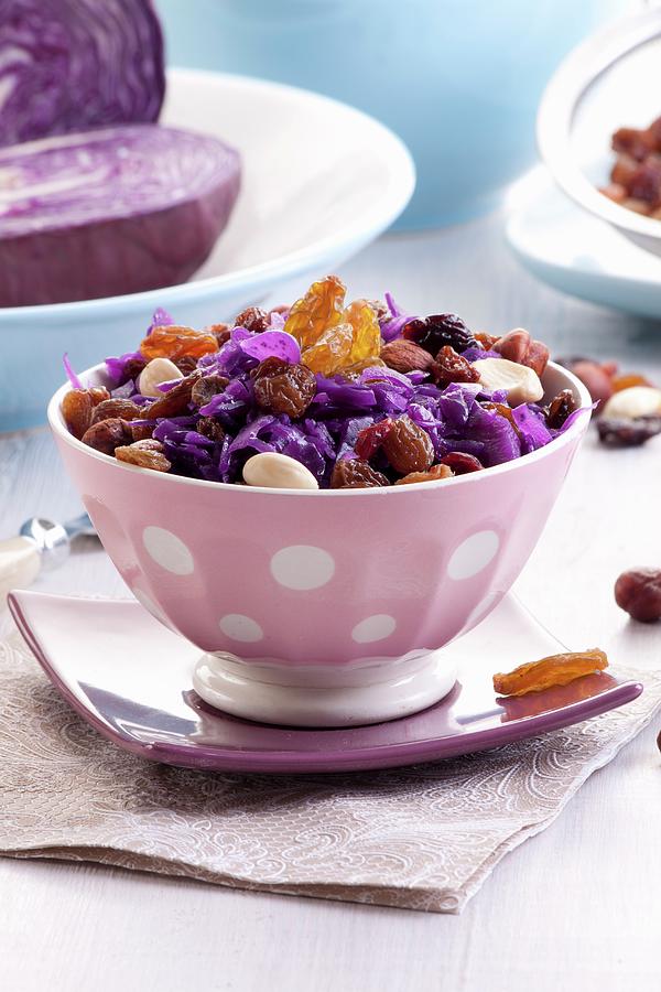Red Cabbage Salad With Almonds And Raisins Photograph by Wawrzyniak.asia