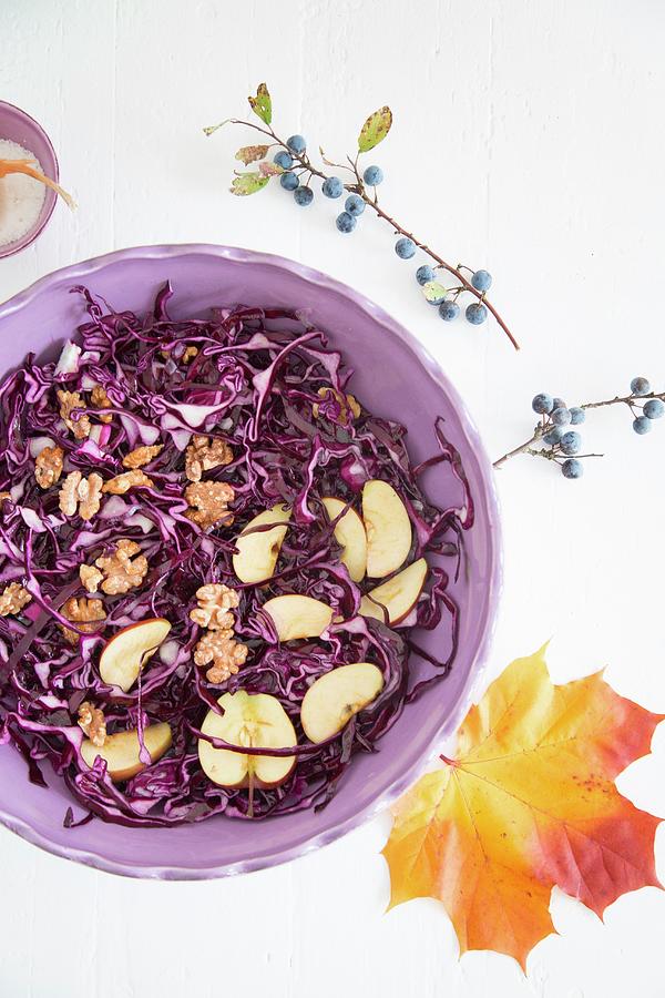 Red Cabbage Salad With Apples And Walnuts Photograph by Syl Loves