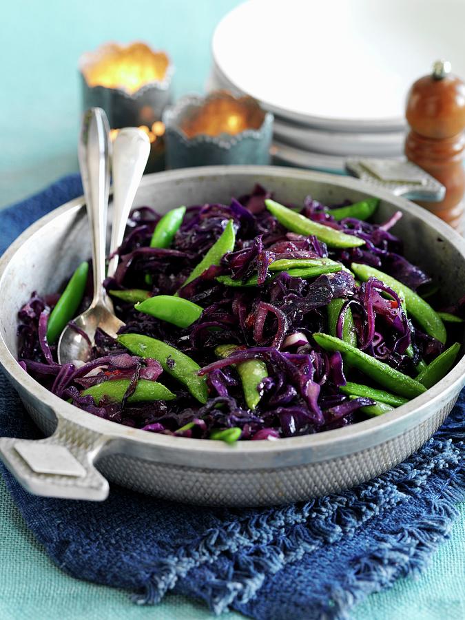 Red Cabbage With Onion And Sugar Snap Peas Photograph by Gareth Morgans