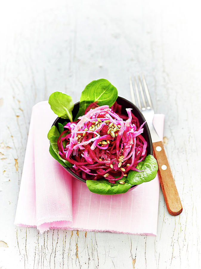 Red Cabbage,corn Lettuce And Linseed Salad Photograph by Perrin