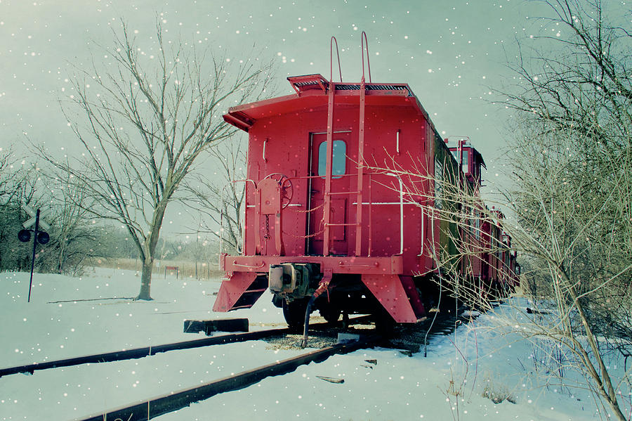 Red Caboose On Track With In Snow Photograph by Straublund Photography
