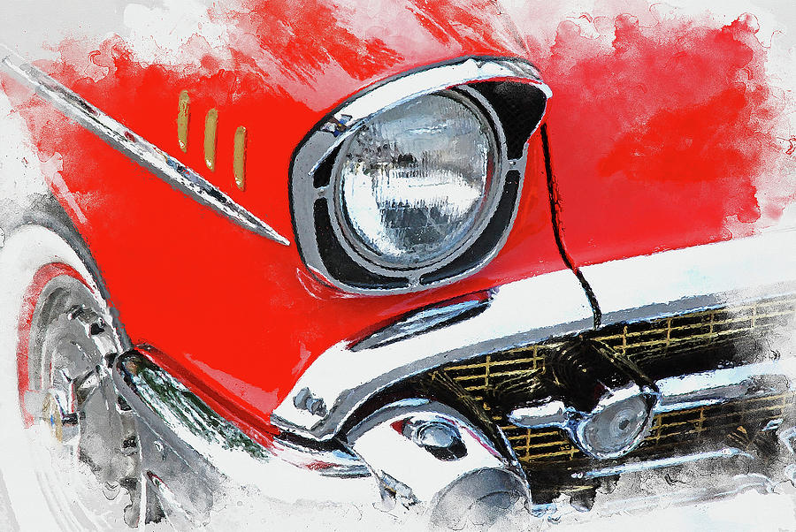 Red Cadillac - 01 Painting by AM FineArtPrints