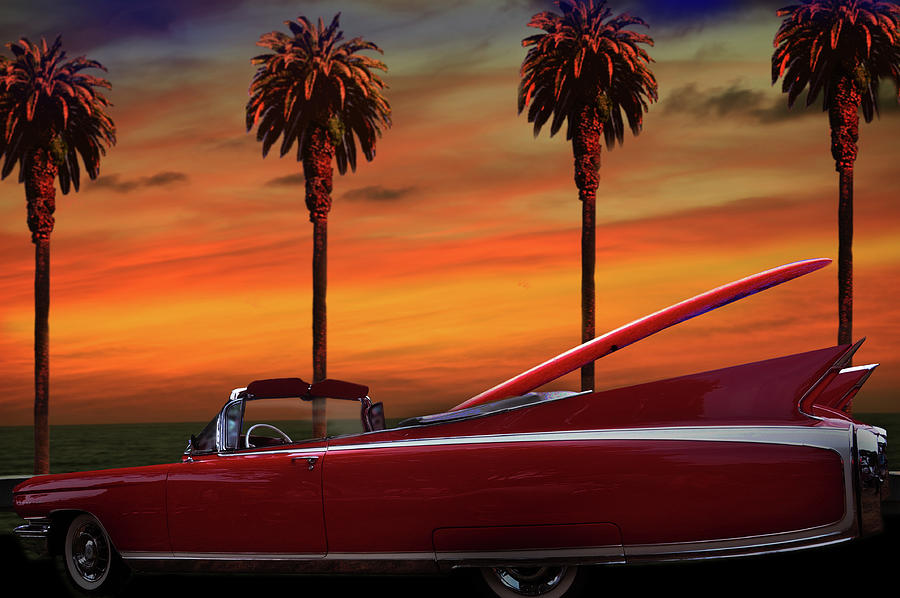 Red Cadillac Convertable With California Sunset Photograph by Larry Butterworth