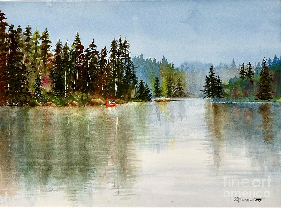 Landscape Painting - Red Canoe  by Jeanette Ferguson
