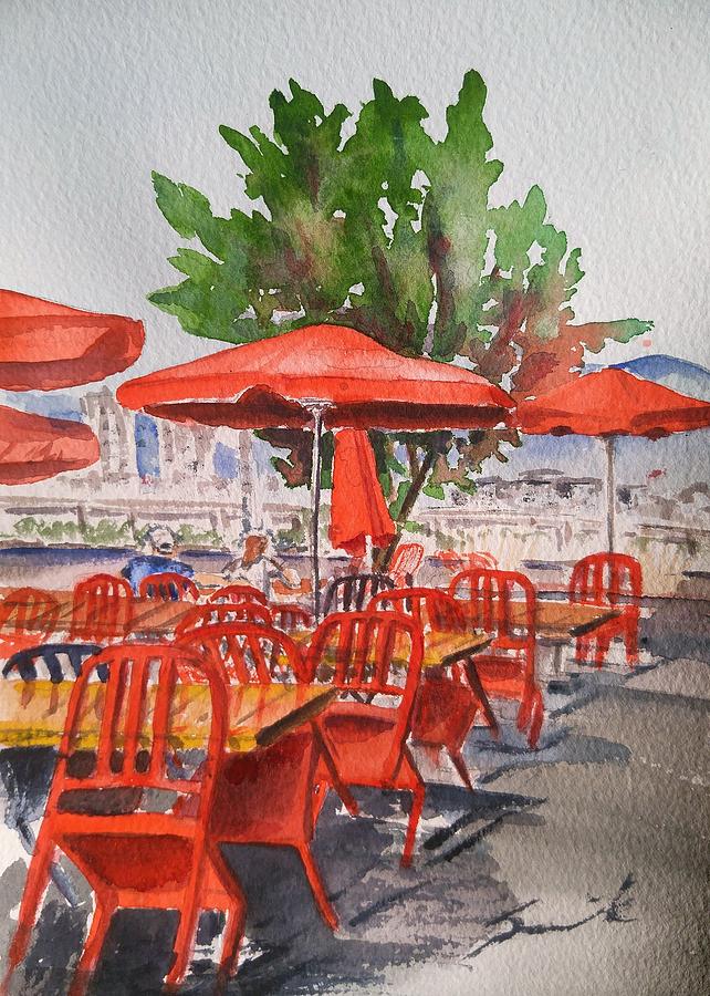 Red Chairs, Red Umbrellas Painting by Sonia Mocnik