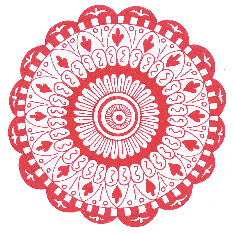 Pattern Digital Art - Red Checkerboard Mandala by Julie Goonan