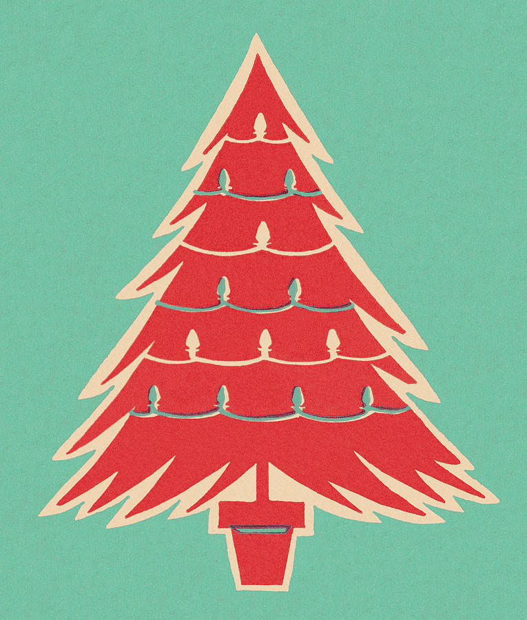 Christmas Drawing - Red Christmas Tree by CSA Images