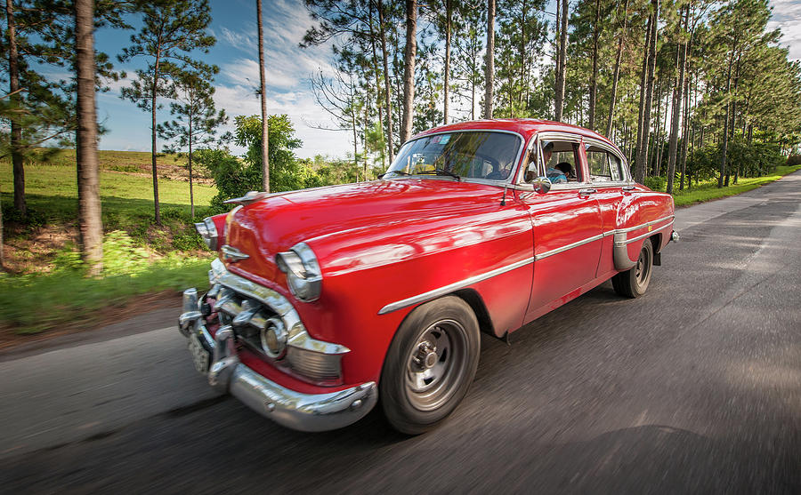 Red Classic Cuban Car Photograph by Mark Duehmig