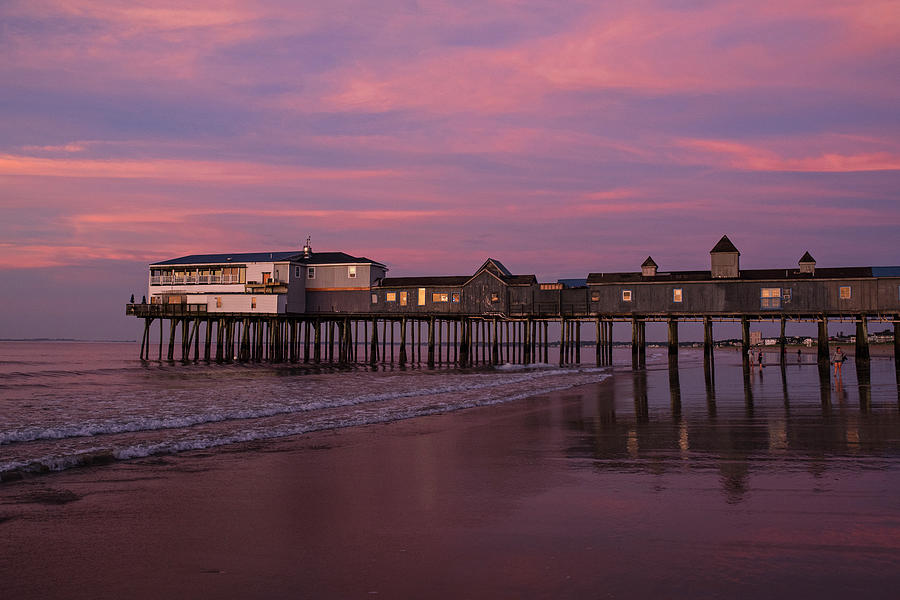 Red Clouds over the Old Orchard Beach Pier Sunrise Photograph by Toby McGuire