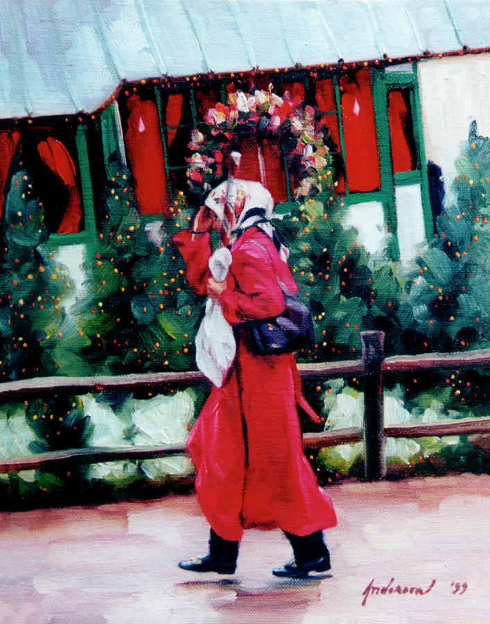 Red Coat & Santa House Painting by Robin Anderson