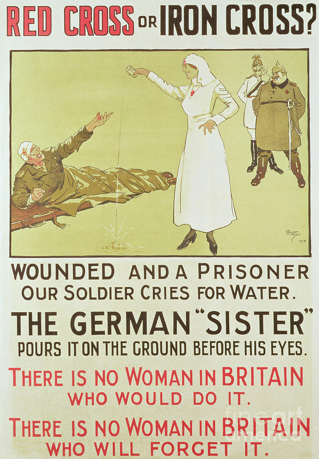 Red Cross or Iron Cross, World War I propaganda poster Drawing by David Wilson