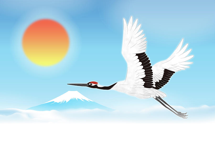 Red-crowned Crane Flying Against Mt Digital Art by Imagewerks Red-crowned Crane Flying Against Mt Digital Art by Imagewerks