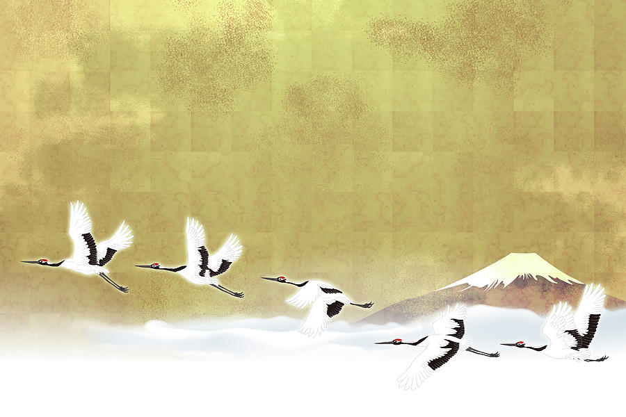 Red-crowned Cranes In Flight Against Digital Art by Imagewerks Red-crowned Cranes In Flight Against Digital Art by Imagewerks