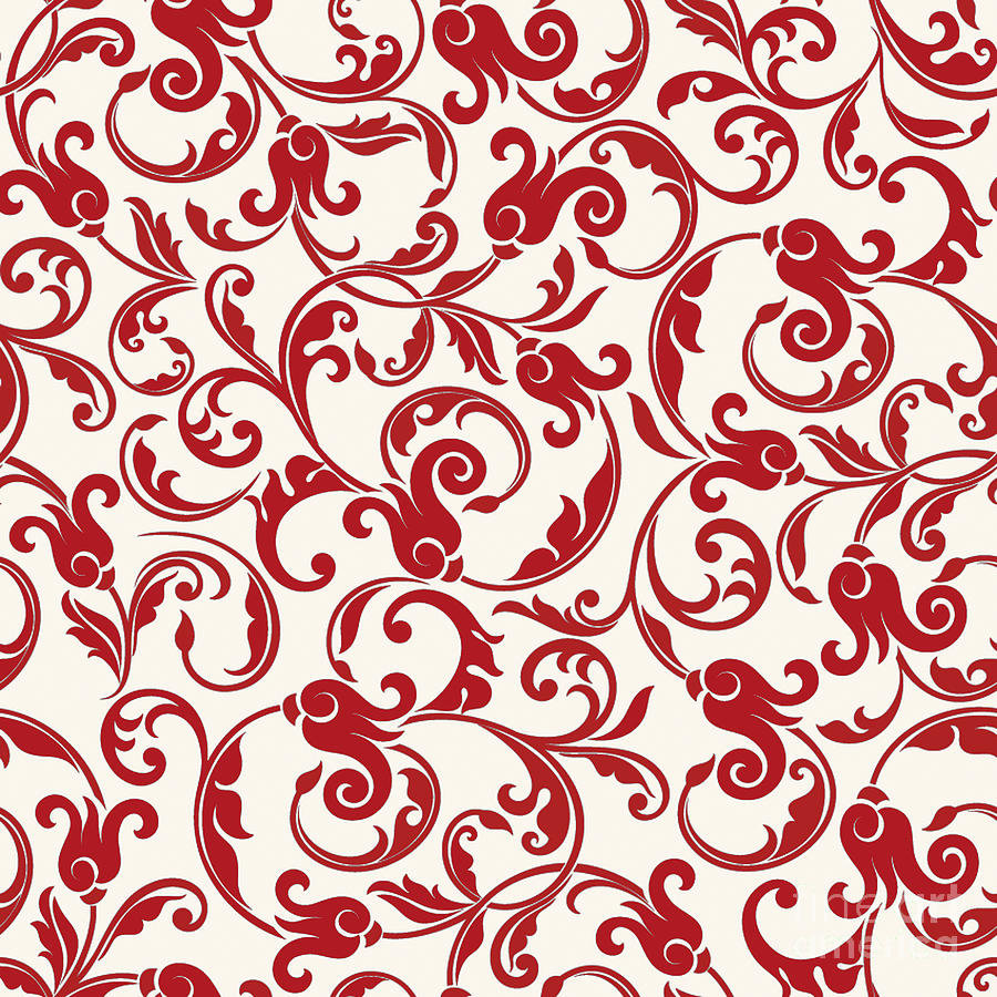 Red Dark Raspberry Seamless Floral Pattern Motif Digital Art by Sharon Mau