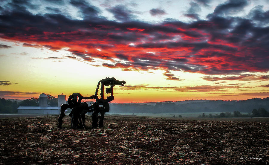 Red Dawn The Iron Horse Sunrise Landscape Farming Art Photograph by Reid Callaway