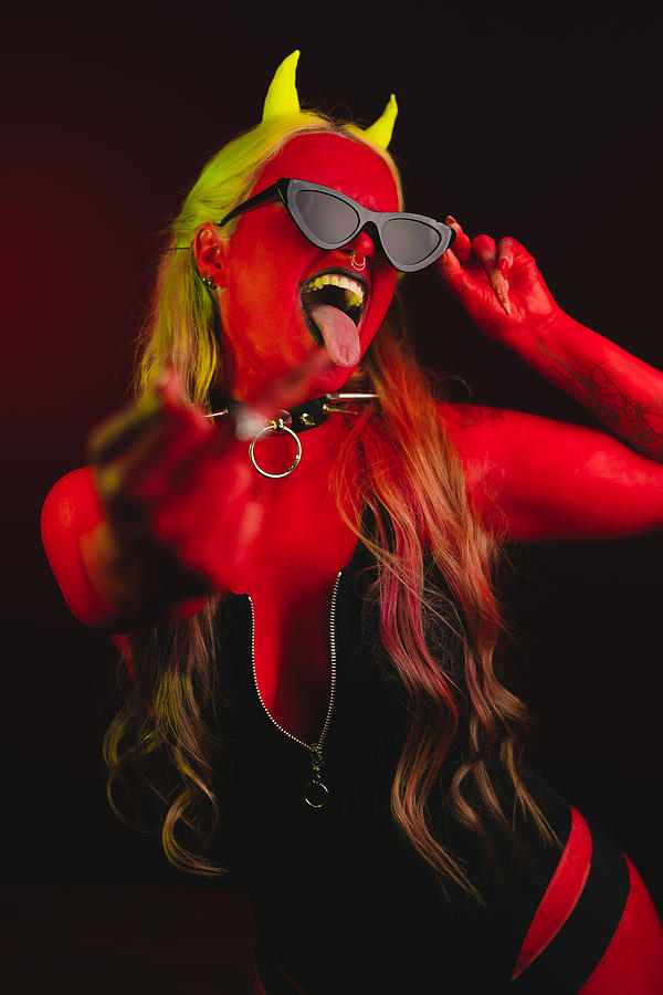 Red Demon Girl With Yellow Eyes And Yellow Horns And Hair Photograph by Tim Paza May