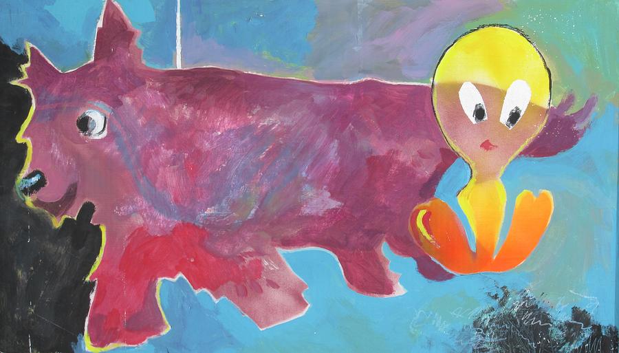 Red Dog and Tweetie Painting by Linda Novick