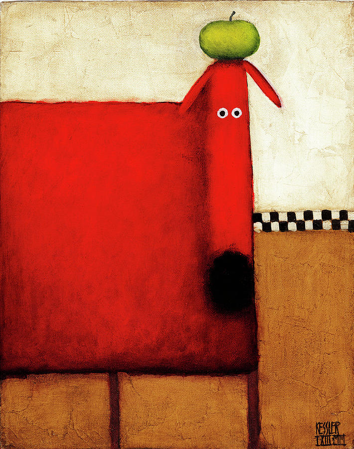 Animal Painting - Red Dog With Apple by Daniel Patrick Kessler