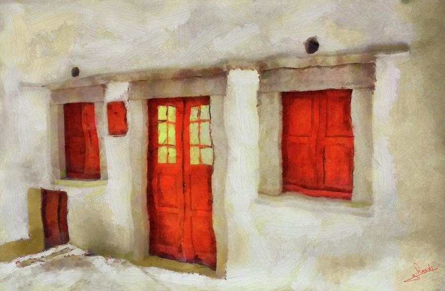 Red doors Painting by George Rossidis