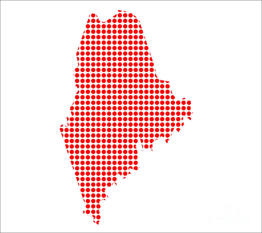 Map Digital Art - Red Dot Map of Maine by Bigalbaloo Stock