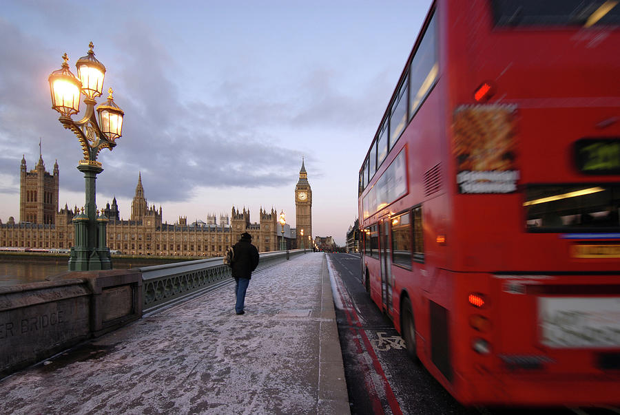 Red Double Decker Bus On Westminster Photograph by Lovattpics