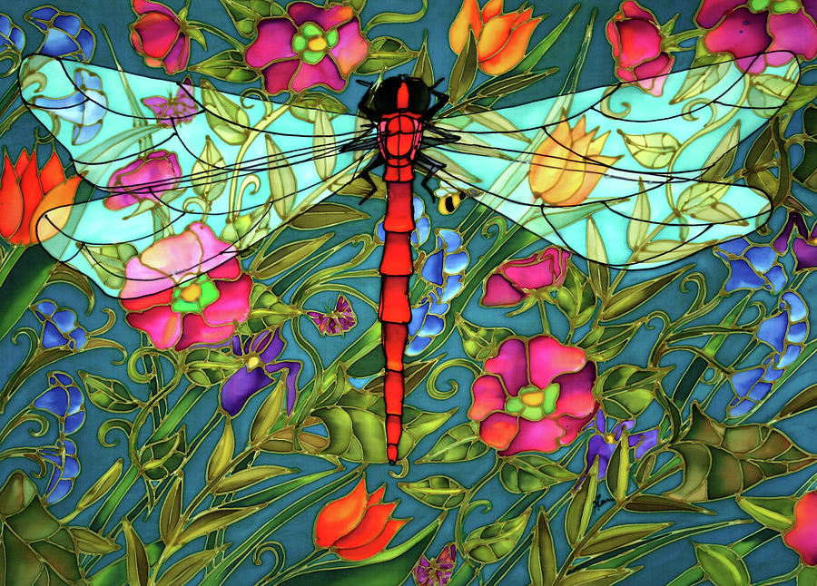 Flower Painting - Red Dragonfly by Holly Carr