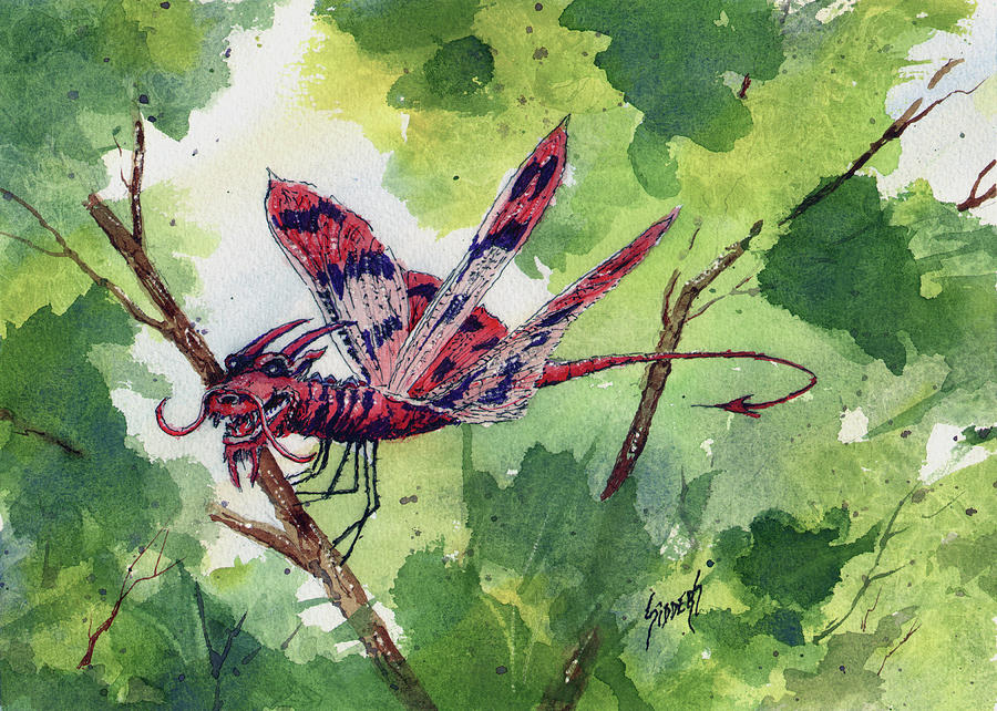 Red Dragonfly Painting by Sam Sidders