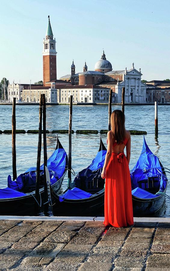 RED DRESS/BLUE GONDOLAS by Jeffrey PERKINS RED DRESS/BLUE GONDOLAS by Jeffrey PERKINS