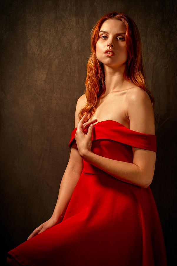 Portrait Photograph - Red Dress by Dariusz Budyta