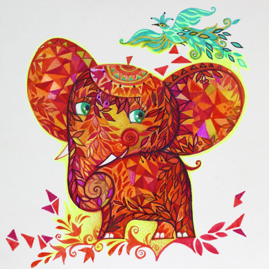 Animal Painting - Red Elephant by Oxana Zaika