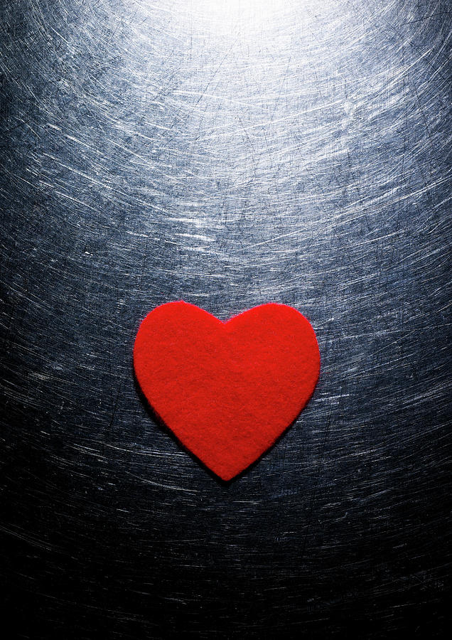 Red Felt Heart On Stainless Steel Photograph by Ballyscanlon