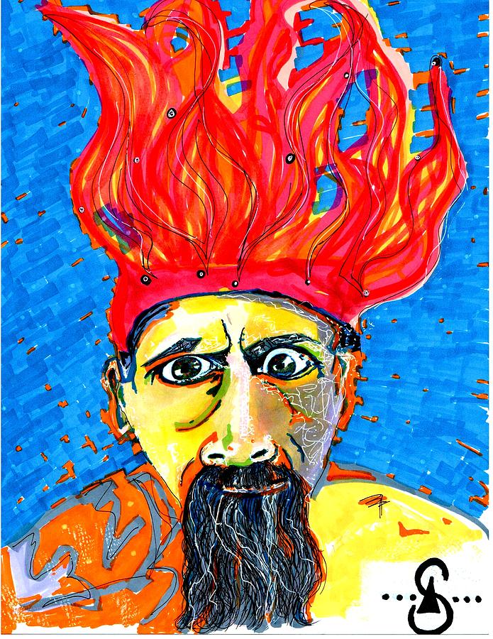 Red Flaming Hair Crazy Eyes Man Painting