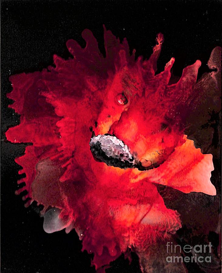 Red Flower Abstract Painting by Patty Donoghue