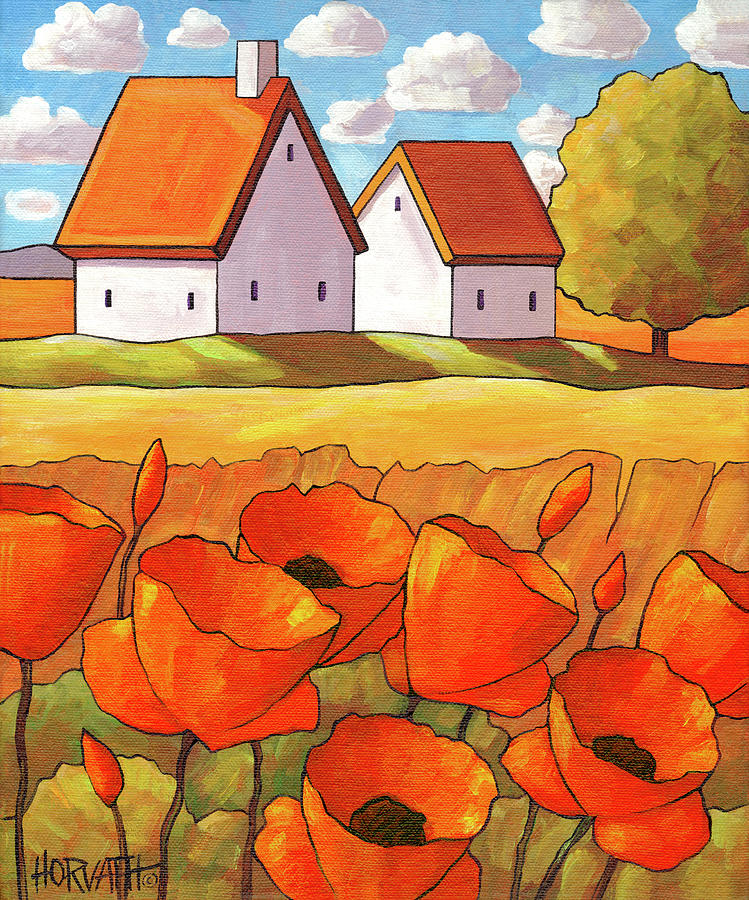 Flower Painting - Red Flower Fields Landscape by Cathy Horvath-buchanan