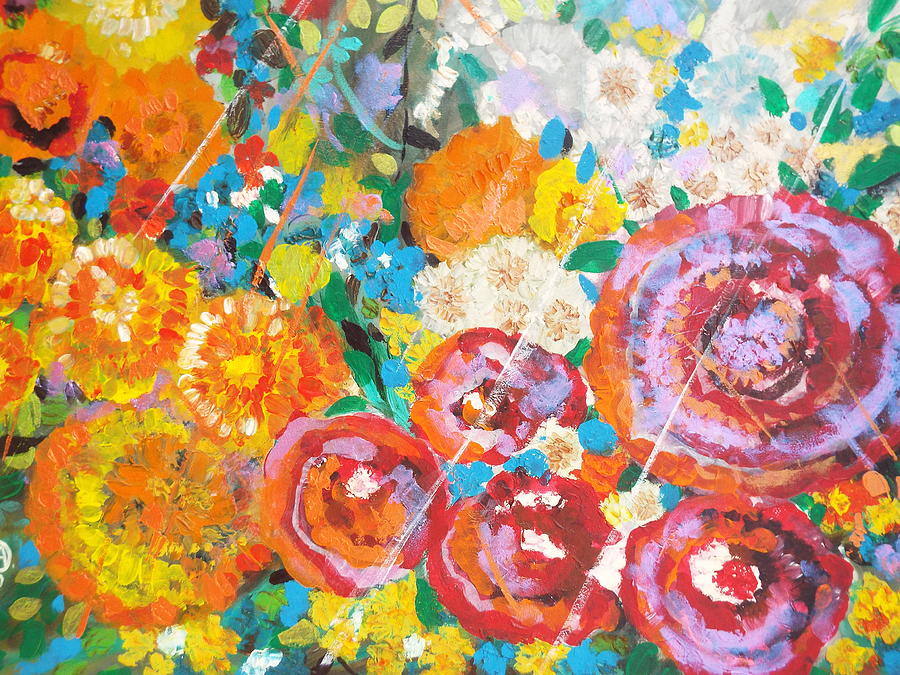 Flowers Painting - Red flowers by Hoda Said Ibrahim Flowers Painting - Red flowers by Hoda Said Ibrahim